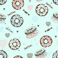 Seamless pattern with sweet donuts and candies. vector