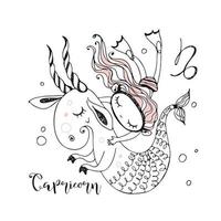 Children's zodiac. Sign Of Capricorn. A girl swimming