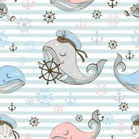 Seamless pattern of a marine theme. Background with whales. vector