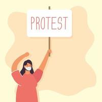 Woman wearing a face mask and protesting vector