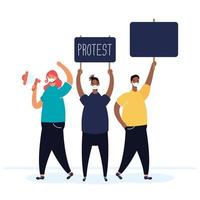 People wearing face masks and protesting vector