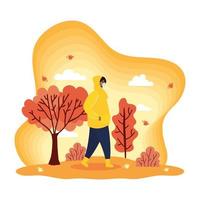 Man with face mask in a autumn landscape vector