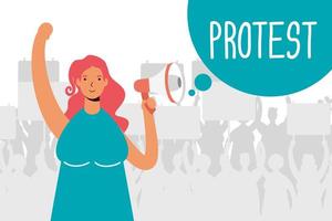 Woman protesting with megaphone character vector