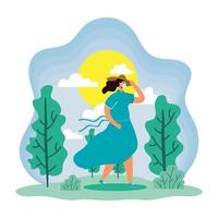 Woman with face mask in a summer season scene vector