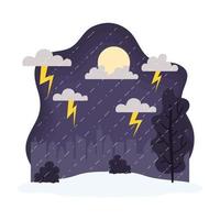 Rainy and storm landscape, weather and climate scene vector