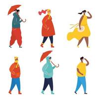 People with face masks on profile character set vector