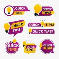 Quick tips badges with yellow light bulb icons vector