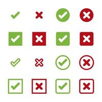 Cross and check mark icon symbol set vector