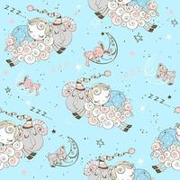 Seamless pattern with flying lambs and babies vector