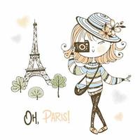 Cute girl with a camera in Paris. vector