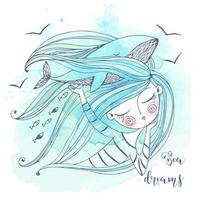 A sweet girl dreams of the sea vector