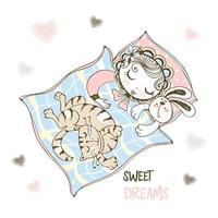 Cute baby girl sleeps in her crib vector