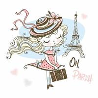 Cute girl with a suitcase in Paris vector