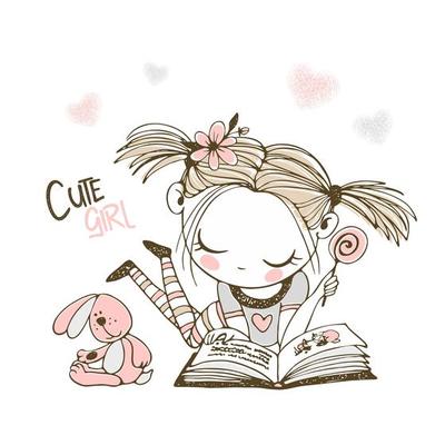 A cute little girl is reading a book