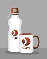 Bottle and mug branding mock-up icon vector