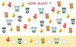 How many worksheet page with animals in cartoon style vector