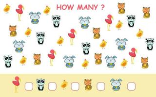 How many worksheet page with animals in cartoon style vector