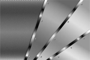 Paneles angulados plateados metalizados con tornillos en textura perforada vector