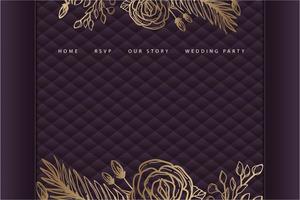 Golden floral wedding landing page with purple upholstery