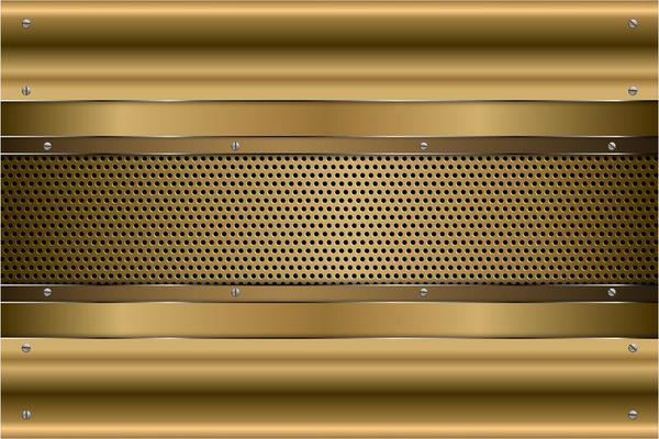 Metallic gold panels with screws on perforated texture