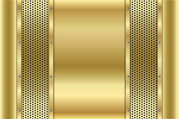 Metallic gold panels with screws on perforated texture