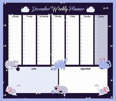 December weekly planner in Scandinavian style vector