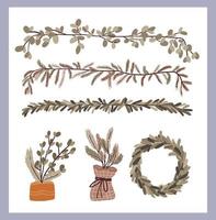 conjunto de elementos de decoración de plantas de navidad vector