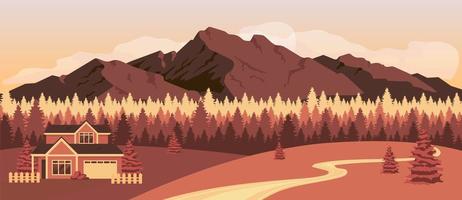 Sunset in mountains vector