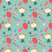 Seamless cute girl and balloon pattern vector