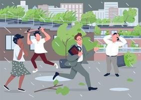 Stressed people running from rainfall vector
