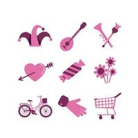 Valentines Day and shopping objects set vector