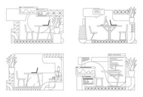 Esquema de diseños de interiores de oficinas modernas vector