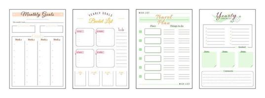 Goals and wishes minimalist planner page set vector