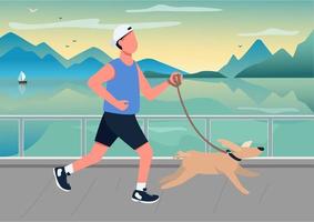 Man running with dog on seafront vector