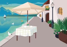 Street restaurant in seaside resort village vector