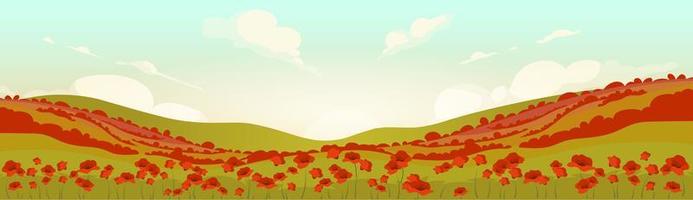 Tuscan poppy field at sunrise vector