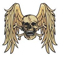 Grunge skull and wings