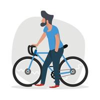 hombre caminando con bicicleta vector