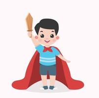 Kid Boy with a wooden sword and a cape vector