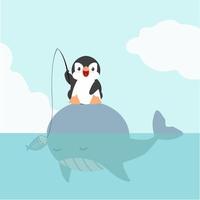 pingüino sentado en ballena grande vector