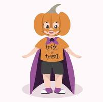 lindo niño personaje de halloween con máscara de calabaza vector