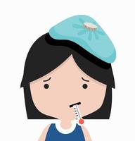 Sick little girl with thermometer vector