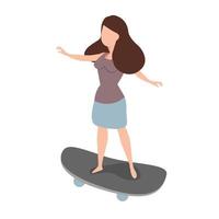 mujer skater andar en un vector de skate