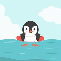 Penguin swimming inflatable ring cartoon vector