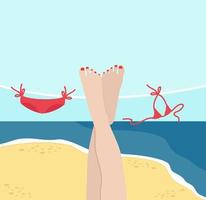 Legs of woman  with Summer  Beach  background vector