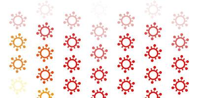 Light Red, Yellow backdrop with virus symbols. vector