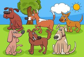 Cartoon dogs and puppies comic characters group vector