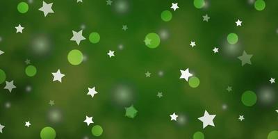 Light Green background with circles, stars. vector