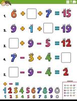 página de hoja de trabajo educativa de cálculo matemático para niños vector