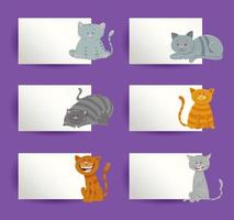 Cats with cards cartoon design elements set vector